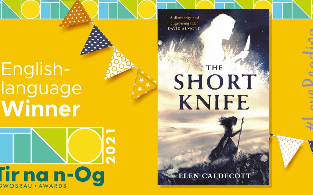The cover of the winning title in the English-language category of the Tir na n-Og Awards 2021 - The Short Knife by Elen Caldecott (Andersen Press, 2020).