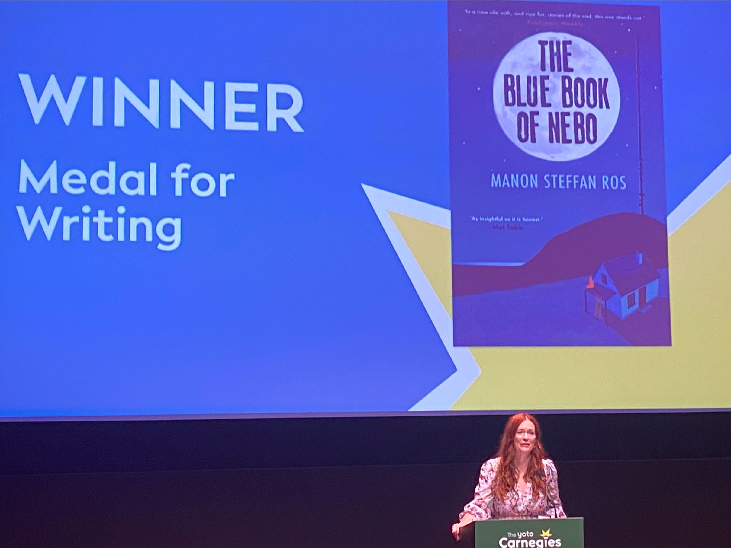 Congratulations to Manon Steffan Ros and her novel The Blue Book of Nebo – winner of the Yoto Carnegie Medal