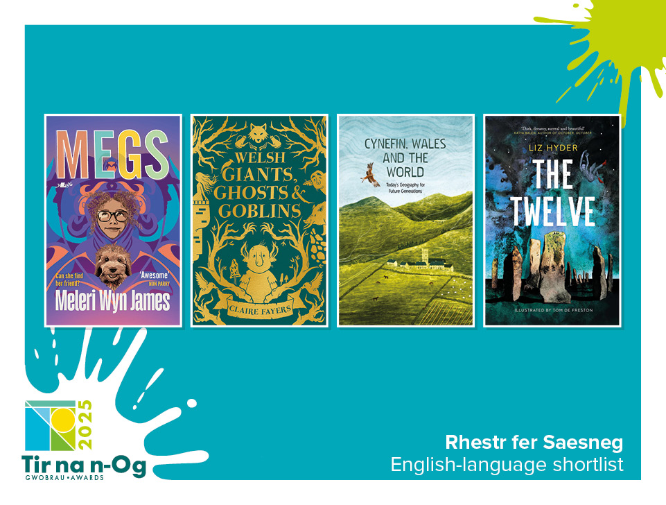 Four books covers showing the English-language shortlist shortlisted titles